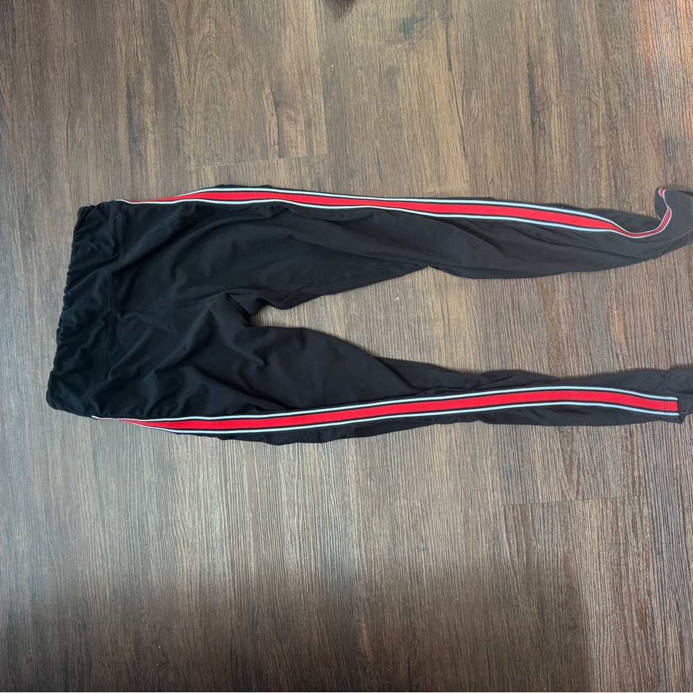 Black Track Pants with Red and White Stripes